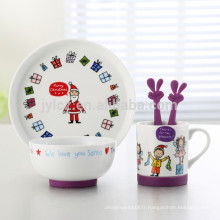 5 pcs noël conception enfants porcelaine dîner ensemble avec base en silicone anti-dérapant